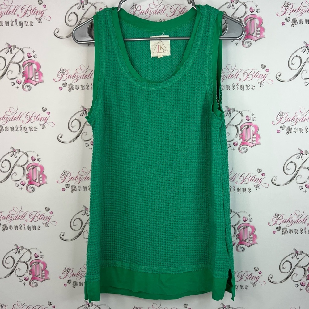 Jk daily tank top waffle knit thermal tank Green Sleeveless Top